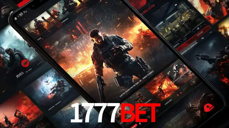 Tela de um celular exibindo uma galeria de jogos de tiro com temática militar, mostrando a variedade de e-sports disponíveis para apostas na plataforma de entretenimento 1777BET.